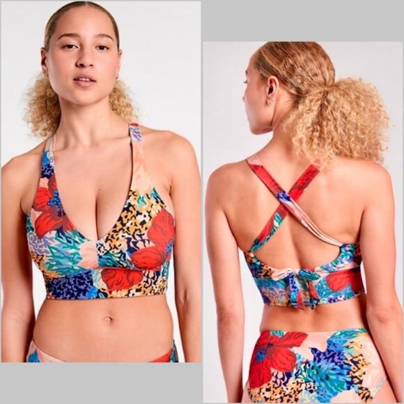 Athleta D-DD Longline Plunge Printed Bikini Top Bora Bora Sz S NWTs - Picture 1 of 7